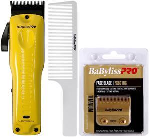 BaByliss Pro Limited Edition LO-PROFX Cordless Clipper (Andy Authentic) Yellow FX825YI with Titanium Fade Blade FX8010G and Comb