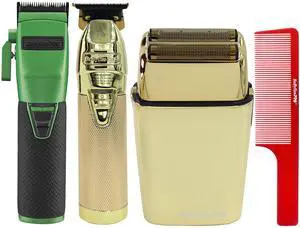 BaByliss Pro FX870 GI BOOST+ Influencer Collection Cordless Clipper with Cord / Cordless Double Foil Shaver FXFS2G and Lithium Outlining Trimmer FX787NG + Comb
