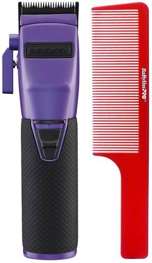 BaByliss Pro FX870 PI BOOST+ Influencer Collection Frank Da Barber Cordless Clipper - Purple with Barberology Comb - Red