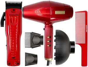 BaByliss Pro Limided Edition LO-PRO FX Cordless Clipper (Van Da' Goat) FX825RI with Influencer Collection Hair Dryer (Hawk the Barber Prodigy) Red FXBDR1 and Comb