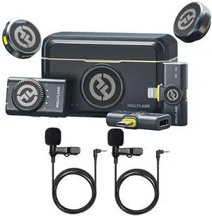 Hollyland LARK M2 COMBO 2-Person Wireless Combo Microphone System 2.4 GHz (Shine Charcoal) with 2x Hollyland Lavalier Microphone: Omni Sound Wide Compatibility (3.5mm)