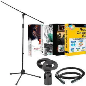Pig Hog PHMCST Standard Microphone Clip + Microphone Boom Stand Bundle