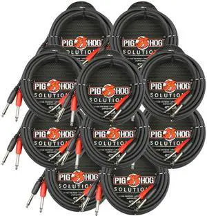 Pig Hog Dual 1/4" Mono (Male) Cable, 10 ft PD-21410 - 10 Units