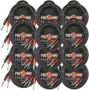 Pig Hog Dual 1/4" Mono (Male) Cable, 10 ft PD-21410 - 12 Units
