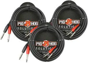 Pig Hog Dual 1/4" Mono (Male) Cable, 10 ft PD-21410 - 3 Units