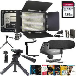 Ultimate Content Creator Studio Kit  LED Lighting, Shotgun Mic, 128GB SD Card, Tripod, Editing Suite & Flash Bracket