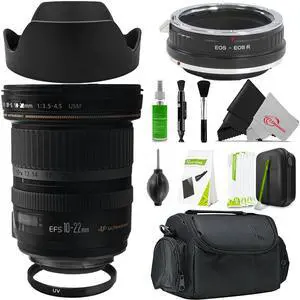Canon EF-S 10-22mm f/3.5-4.5 USM Lens Bundle for EOS R Cameras  Includes Adapter, 77mm Filters, Lens Hood, Case & Cleaning Kit