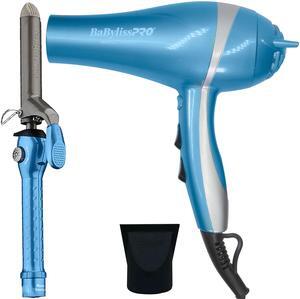 BaByliss Pro Nano Titanium Lightweight Ionic Hair Dryer BNT5548 (Blue) with Babyliss Pro Nano Titanium 1" Spring Curling Iron