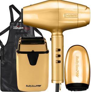 BaByliss Pro GoldFX High Performance Turbo Dryer with Double Foil Shaver and Cordless Massager + Apron