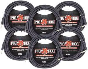 Pig Hog Tour Grade 18.5ft 1/4" - 1/4" 8mm Instrument Cable Straight to Right Angle Connectors - 6 Pack