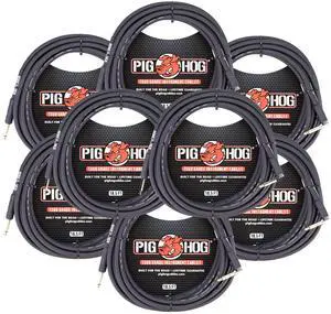 Pig Hog Tour Grade 18.5ft 1/4" - 1/4" 8mm Instrument Cable Straight to Right Angle Connectors - 8 Pack