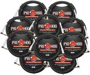 Pig Hog Tour Grade 6 ft Instrument Cable 1/4" to 1/4" Right Angle Connectors (PH6RR) - 10 Pack
