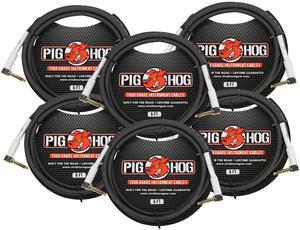 Pig Hog Tour Grade 6 ft Instrument Cable 1/4" to 1/4" Right Angle Connectors (PH6RR) - 6 Pack