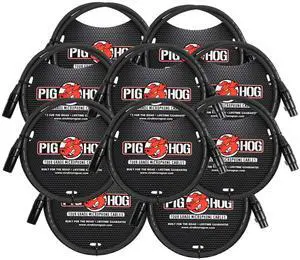 Pig Hog 8mm XLR Microphone Cable Male to Female 3 Ft Fully Balanced Premium Mic Cable - 10 Pack