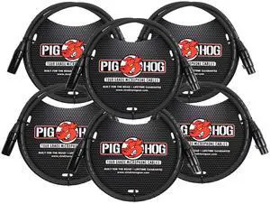 Pig Hog 8mm XLR Microphone Cable Male to Female 3 Ft Fully Balanced Premium Mic Cable - 6 Pack