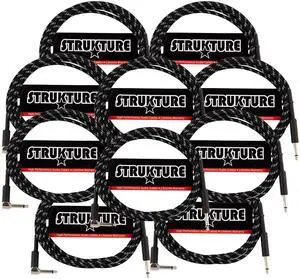 Strukture Instrument Cable 10ft. Right Angle (Black/Silver) - 10 Pack