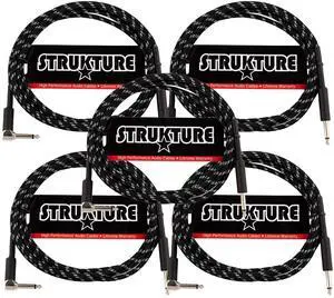 Strukture Instrument Cable 10ft. Right Angle (Black/Silver) - 5 Pack