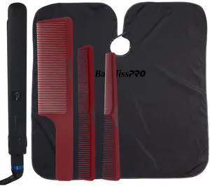BaByliss Pro Nano Titanium LIMITED EDITION 1" Digital Flat Iron BNTMB4095TUC with Barberology Comb Set and Professional Cutting Cape BBCAPEMB