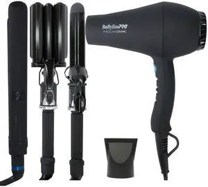 BaByliss Pro Porcelain Ceramic Gift Box (Dryer, Waver, Curling Iron) BPPP7 with Nano Titanium LIMITED EDITION 1" Digital Flat Iron BNTMB4095TUC