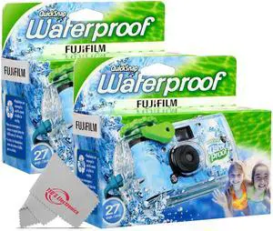 2x Fujifilm QuickSnap 800 Waterproof One-Time Use Disposable 35mm Camera - 27 Exposures with Microfiber Cleaning Cloth
