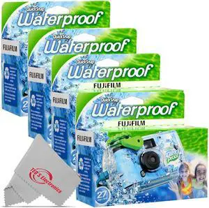 4x Fujifilm QuickSnap 800 Waterproof One-Time Use Disposable 35mm Camera - 27 Exposures with Microfiber Cleaning Cloth