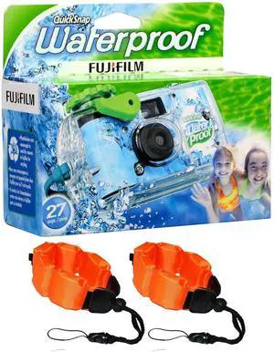 Fujifilm QuickSnap 800 Waterproof One-Time Use Disposable 35mm Camera - 27 Exposures with 2x Floating Foam Strap-Orange