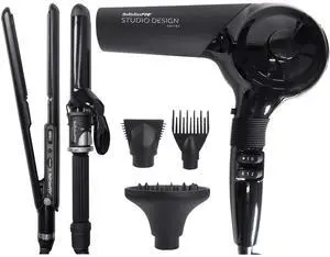 BaByliss Pro Studio Design Series Sensor Hair Dryer BCI800UC with Porcelain Ceramic Limited Edition 1" Straightening Iron, 1¼" Spring Curling Iron Set BPCPP6UC