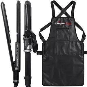 BaByliss Pro Porcelain Ceramic Limited Edition Straightening Iron 1" and Spring Curling Iron 1¼" Styling Set BPCPP6UC with Apron