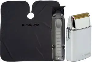 BaByliss Pro FXONE LO-PROFX High-Performance Low-Profile Trimmer FX729 with Professional Single Foil Cordless Shaver FXFS1 and Cutting Cape