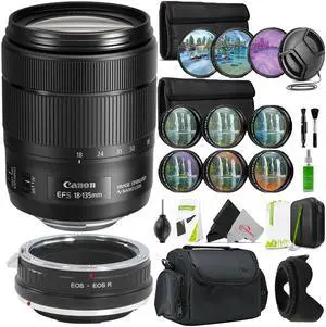 Canon EF-S 18-135mm Lens Bundle for EOS R Cameras  Includes Adapter, 67mm Filters, Lens Hood, Lens Case & Cleaning Kit