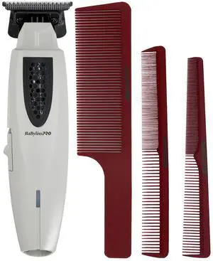 BaByliss Pro LITHIUMFX+ Limited Edition Cordless Lithium Ergonomic Trimmer (Grey) FX773NGY with Barberology Comb Set - Red
