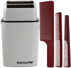 BaByliss Pro LIMITED EDITION Cordless Metal Double Foil Shaver (Gray) FXFS2GY with Barberology Comb Set - Red