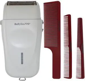 BaByliss Pro Limited Edition LithiumFX+ Cord/Cordless Lithium Ergonomic Double Foil Shaver (Gray) FXFS573GY with Barberology Comb Set - Red