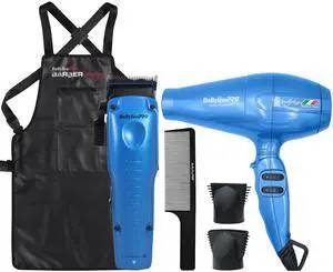Babyliss Pro Nano Titanium Portofino 6600 Full-Size Hair Dryer Blue BNT6610N with LIMITED EDITION LO-PROFX Cordless Clipper (Blue) FX829BL Bundle