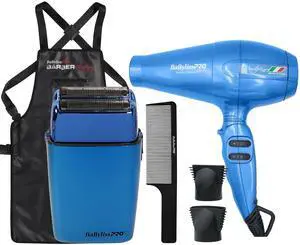 Babyliss Pro Nano Titanium Portofino 6600 Full-Size Hair Dryer Blue BNT6610N with LIMITED EDITION Cordless Metal Double Foil Shaver Blue FXFS2BL Bundle
