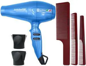 Babyliss Pro Nano Titanium Portofino 6600 Full-Size Hair Dryer Blue BNT6610N with Barberology Comb Set (Clipper, Cutting, Taper Combs) - Red