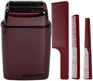BaByliss Pro LIMITED EDITION Cordless Metal Double Foil Shaver (Purple) FXFS2P with Barberology Comb Set (Clipper, Cutting, Taper Combs) - Red