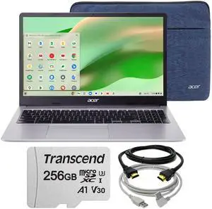 Acer Chromebook 315 15.6" Full HD Laptop - Intel Celeron N4500, 4GB LPDDR4X, 64GB eMMC (Sparkly Silver) with Protective Case + 256GB microSDXC Card Bundle
