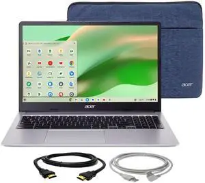 Acer Chromebook 315 15.6" Full HD Laptop - Intel Celeron N4500, 4GB LPDDR4X, 64GB eMMC (Sparkly Silver) with Protective Case + Cables