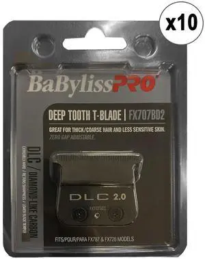 Babyliss Pro DLC 2.0MM Deep Tooth T-Blade FX707BD2 - 10 Packs