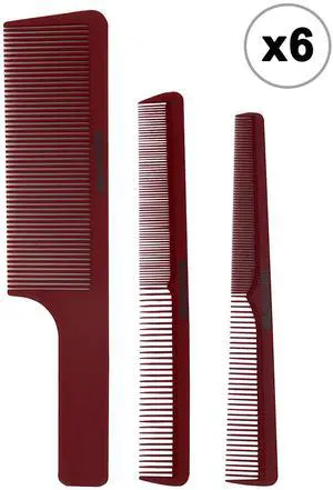 6x Babyliss Pro Barberology Comb Set (Clipper, Cutting, Taper Combs) - Red