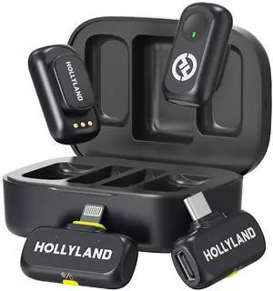 Hollyland LARK A1 Combo 2-Person Wireless Microphone System with USB-C and Lightning Connectors for Mobile Devices (Space Gray, 2.4 GHz)