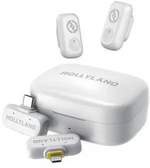 Hollyland LARK A1 Combo 2-Person Wireless Microphone System with USB-C and Lightning Connectors for Mobile Devices (Ivory White, 2.4 GHz)