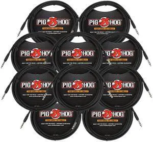 Pig Hog PTRS15 High Performance 1/4" TRS Instrument Cable, 15 Feet - 10 Pack