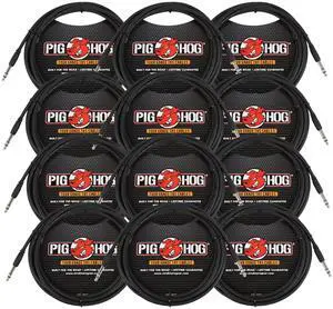 Pig Hog PTRS15 High Performance 1/4" TRS Instrument Cable, 15 Feet - 12 Pack
