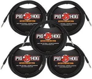 Pig Hog PTRS15 High Performance 1/4" TRS Instrument Cable, 15 Feet - 5 Pack