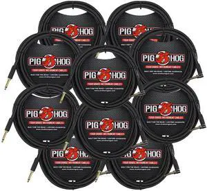 10x Pig Hog Black Woven Tour Grade Instrument Cable 1/4" to 1/4" Right Angle 10ft , PCH10BKR