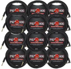 12x Pig Hog Black Woven Tour Grade Instrument Cable 1/4" to 1/4" Right Angle 10ft , PCH10BKR