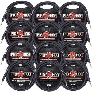 12x Pig Hog Tour Grade 10ft Instrument Cable 1/4" to 1/4" Straight Connectors Black - PH10