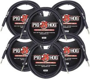 6x Pig Hog Tour Grade 10ft Instrument Cable 1/4" to 1/4" Straight Connectors Black - PH10